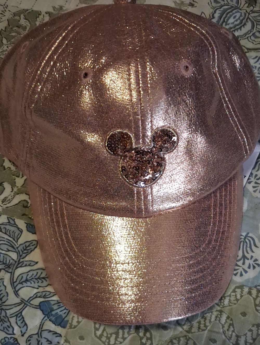 DISNEY PARKS EXCLUSIVE ROSE GOLD SEQUIN MICKEY MOUSE BASEBALL CAP